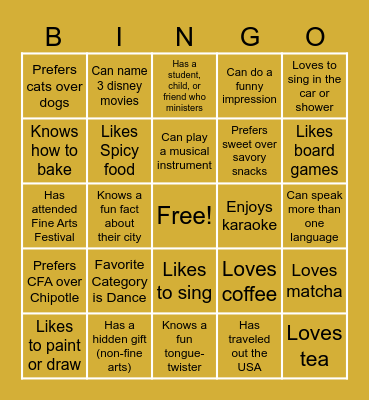 Fine Arts Connection Bingo Card