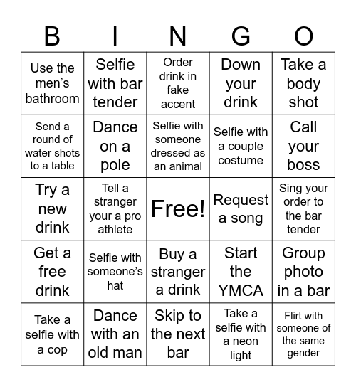 Halloween pub crawl Bingo Card
