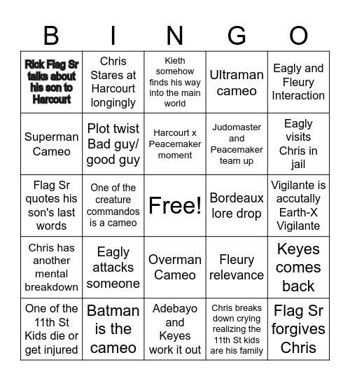 Peacemaker e8 predictions Bingo Card