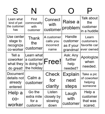 Snoopy loves customers ! Bingo Card