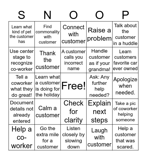 Snoopy loves customers ! Bingo Card