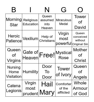 Legion Of Mary Bingo Card