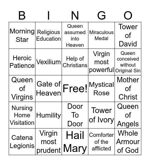 Legion Of Mary Bingo Card