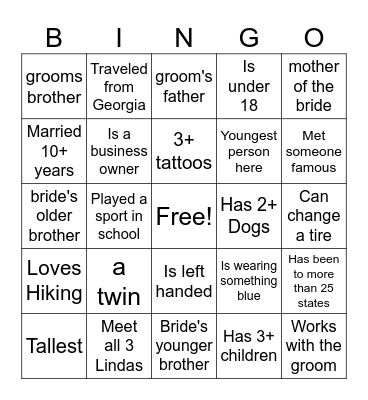 Find the Wedding Guest Bingo Card