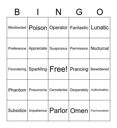 Pigman Chapter 5-8 Bingo Card