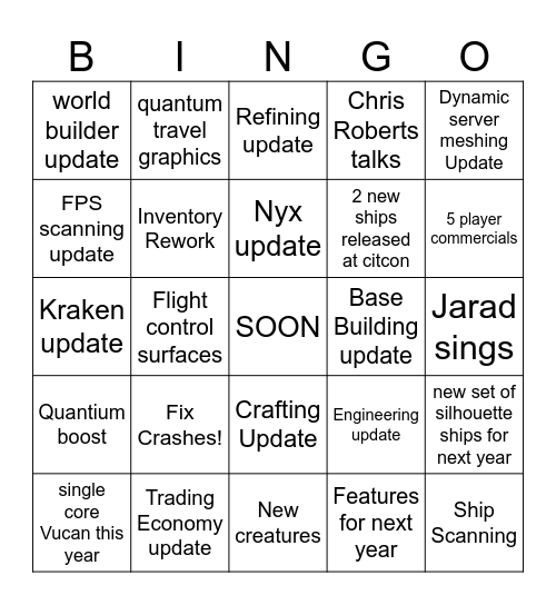 Star Citizen Bingo Card