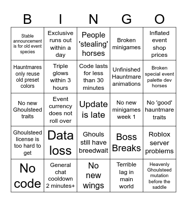 Horse Life Halloween 2025 Bingo Card