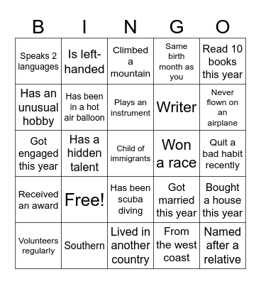 Icebreaker Bingo Card