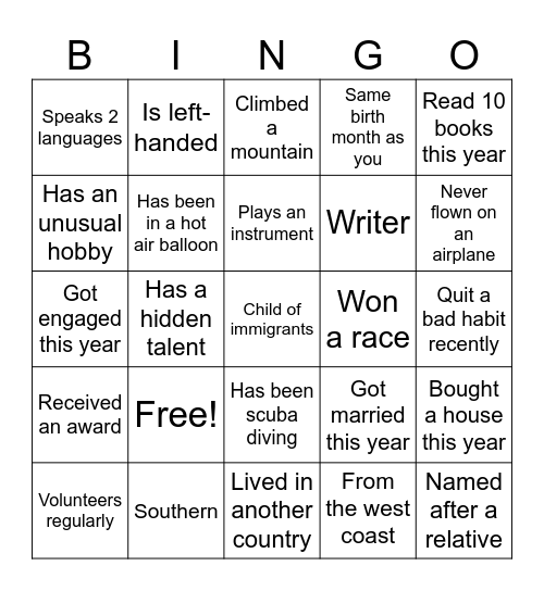 Icebreaker Bingo Card