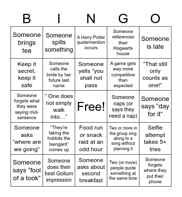 Jess's Bachelorette Bingo Card