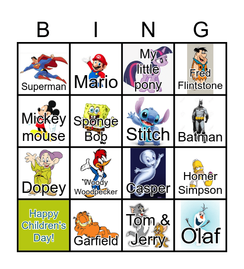 Cartoon Bingo Card