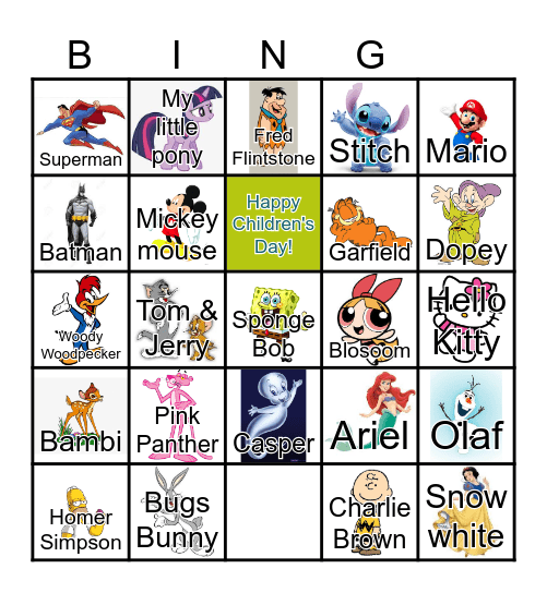 Cartoon Bingo Card