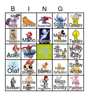 Cartoon Bingo Card