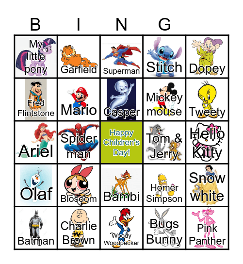 Cartoon Bingo Card