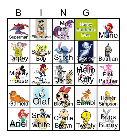 Cartoon Bingo Card