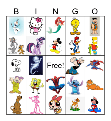 Cartoon Characters Bingo Card