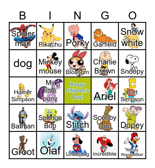 Cartoon Bingo Card