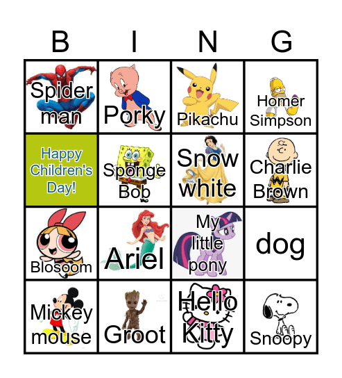 Cartoon Bingo Card
