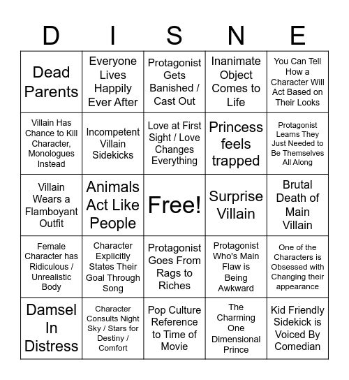 Disney Cliché BINGO Card