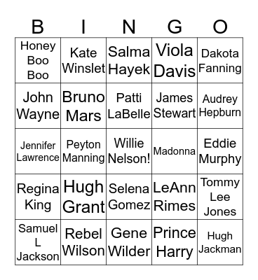 Celebrity Bingo! Bingo Card