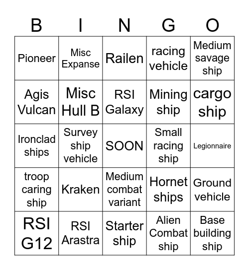 Star Citizen Bingo Card