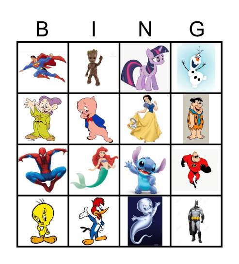 Cartoon Bingo Card