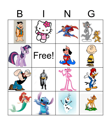 Cartoon Characters Bingo Card