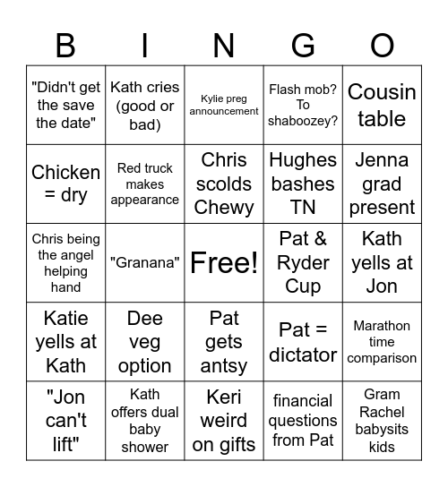 good ol' family fun Bingo Card