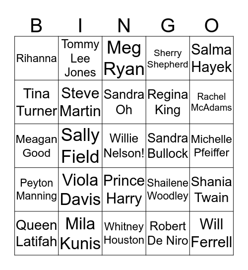 Celebrity Bingo! Bingo Card