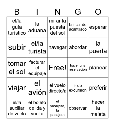 Sp2 U2: people, actions, airport Bingo Card