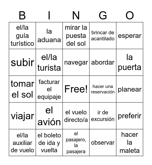 Sp2 U2: people, actions, airport Bingo Card