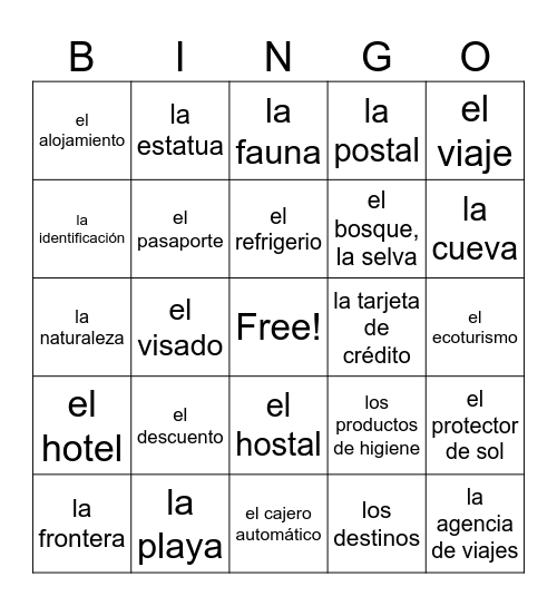 Sp2 U2: destinations, tourism Bingo Card