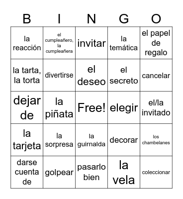 Sp3 U2: birthday, actions Bingo Card