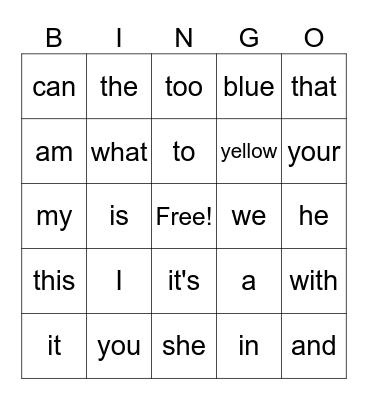 SIGHT WORDS Bingo Card
