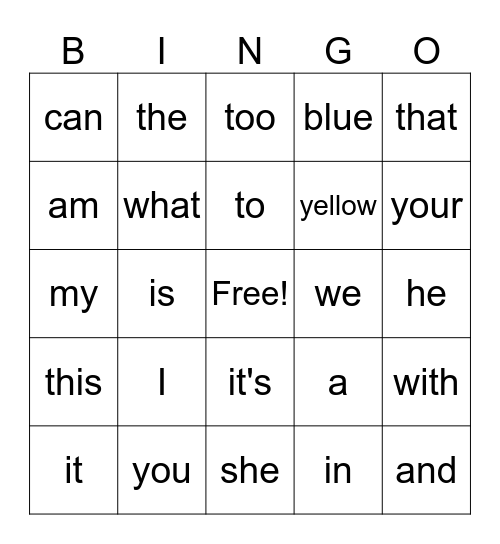SIGHT WORDS Bingo Card