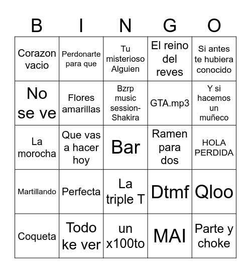 Bingo musical Bingo Card