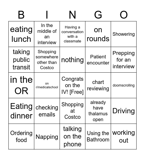 What were you doing when you got an interview invite? Bingo Card