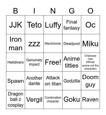 Comic con Bingo Card
