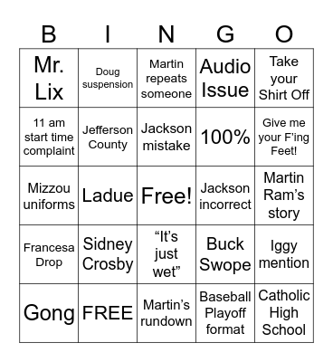 TMA Bingo Card