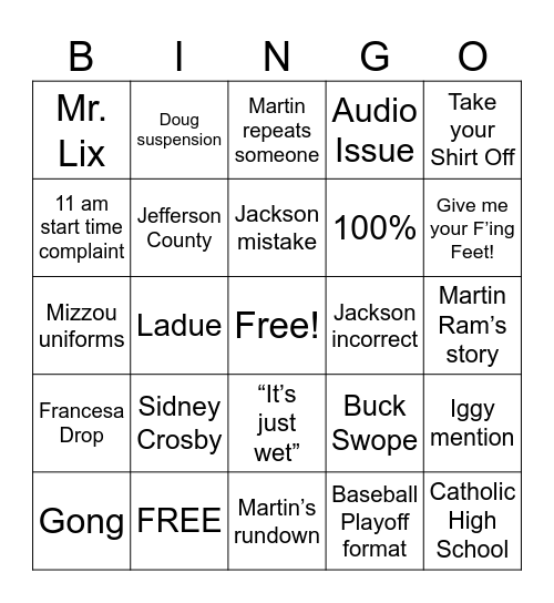 TMA Bingo Card
