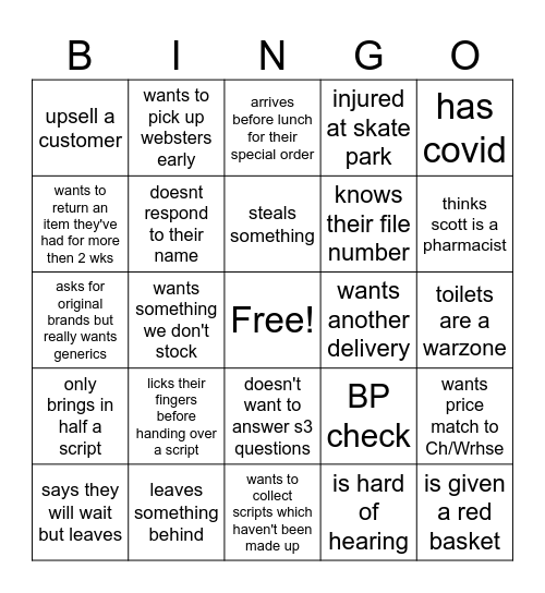 Customer Bingo Card