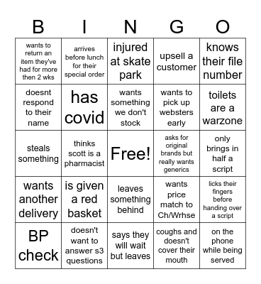 Customer Bingo Card