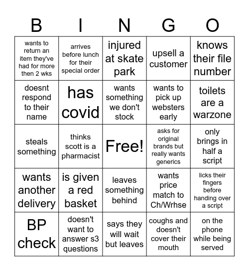 Customer Bingo Card