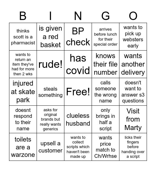 Customer Bingo Card