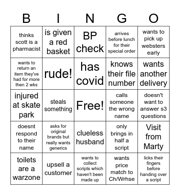 Customer Bingo Card