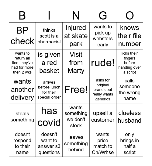 Customer Bingo Card