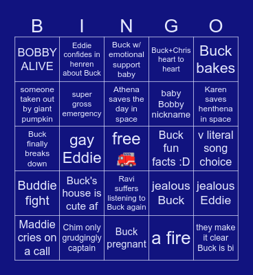 911 Season 9 Bingo Card