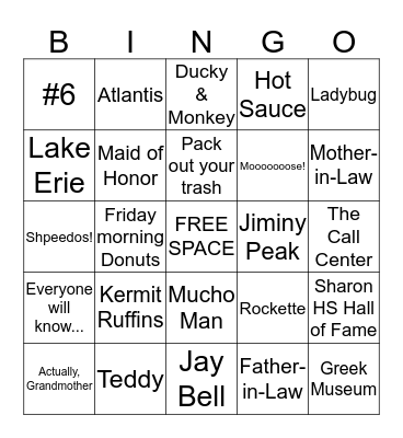 Stella Family BINGO Card