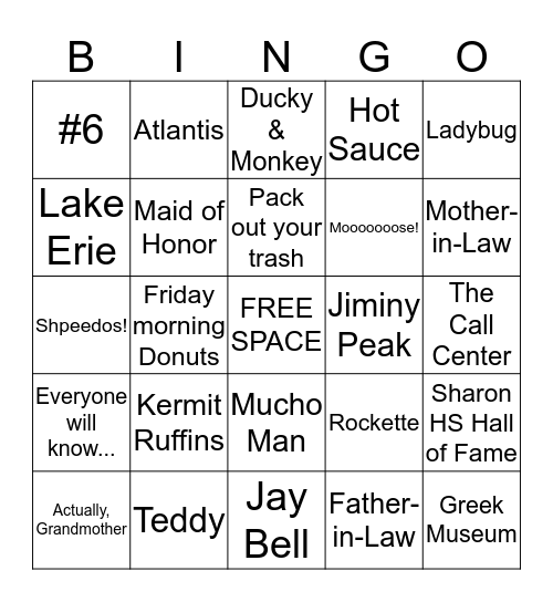 Stella Family BINGO Card