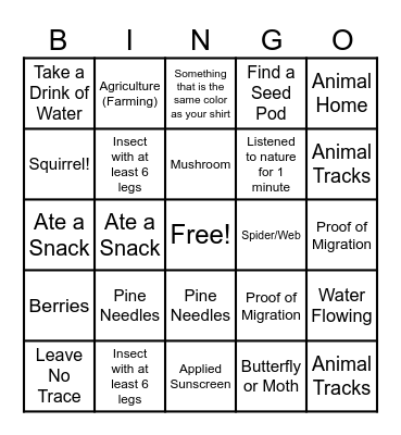 Autumn Hike Bingo Card